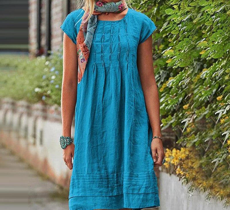 Vireous U-Neck Short Sleeve Minimalist Dress, Multi Colours