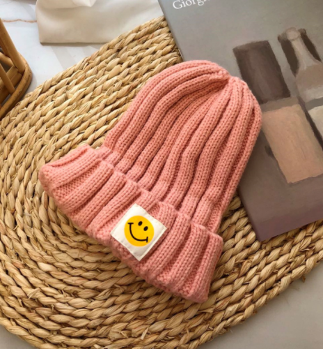 Baby Toddler Ribbed Knit Smile Face Beanie 'LOVE SMILE'