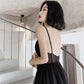 Black Sexy Suspenders V-Neck Women's Gauze Evening Dress