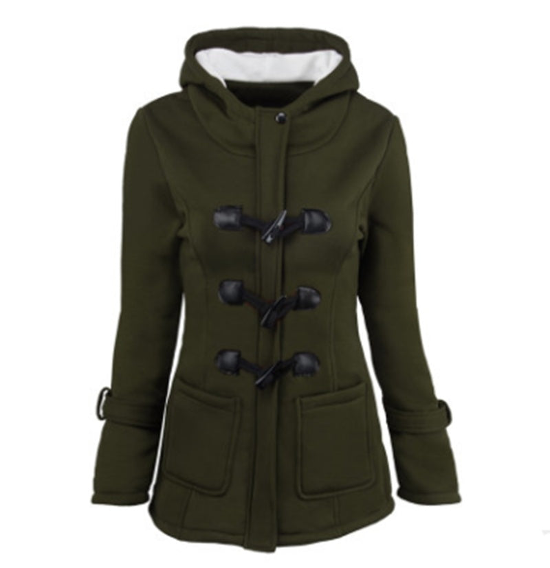 Women's Thick Hooded Duffle Coat with Toggle Buttons, Plus Sizes