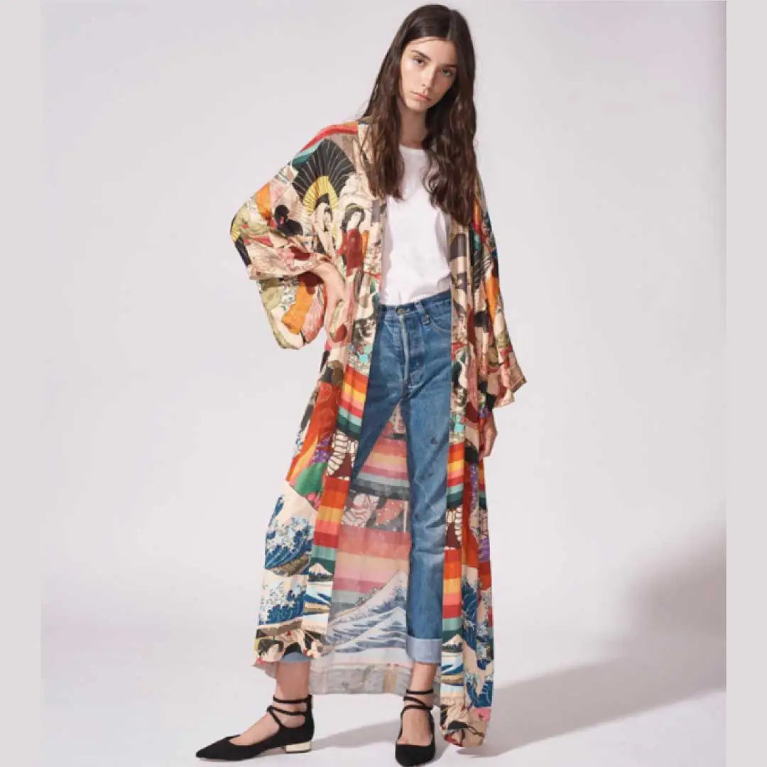 Salma Art-Printed Kimono Boho Cover Up