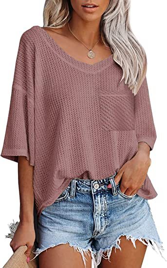 Vireous Textured V-Neck Women's Top With Patch Pocket