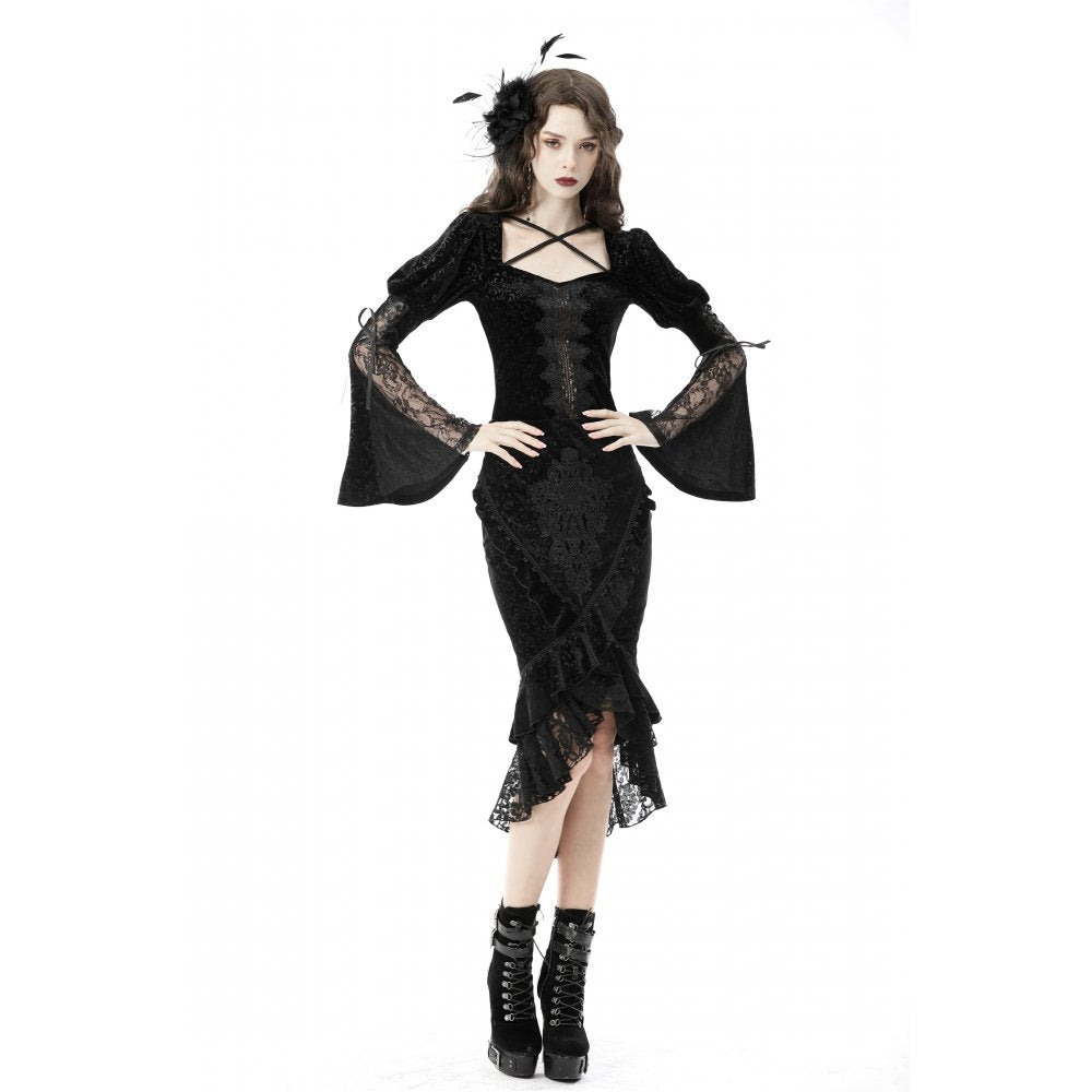 Dark In Love Zira Velvet Fishtail Midi Skirt
