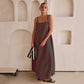 Vireous Loose Suspender Dress Summer Fashion Colour-Contrast Long Dress