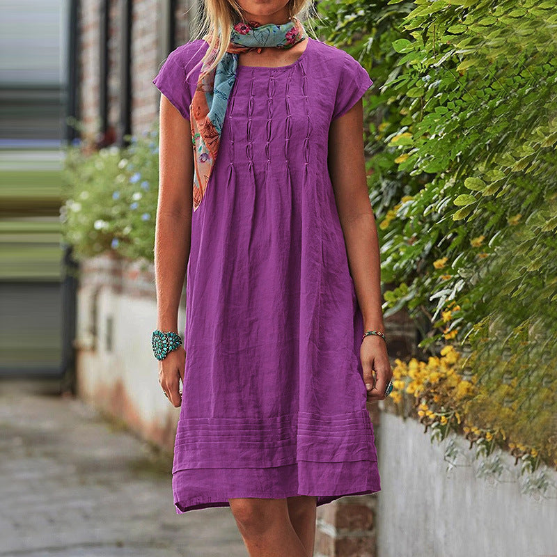 Vireous U-Neck Short Sleeve Minimalist Dress, Multi Colours