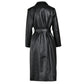 Vireous Waist-Tight Thin Black PU Leather Women's Coat