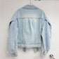 Vireous Fashion Pearl Encrusted Women's Denim Coat