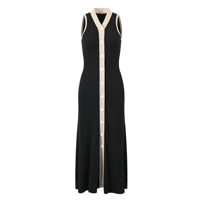 Vireous French-Style Elegant Sleeveless Long Knitted Dress