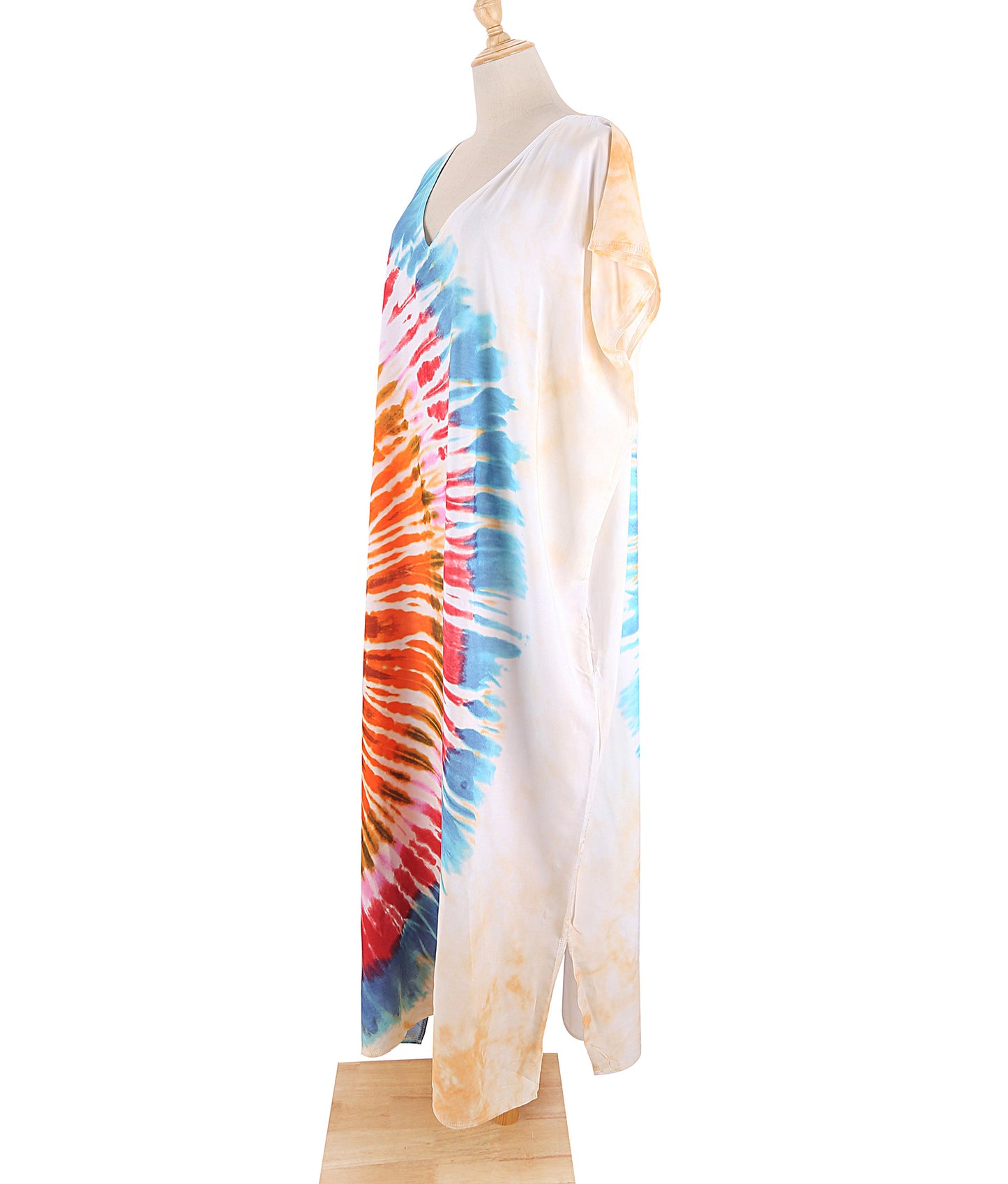 Vireous Tie-Dye Printed Robe, Women's Loose Beach Cover-Up