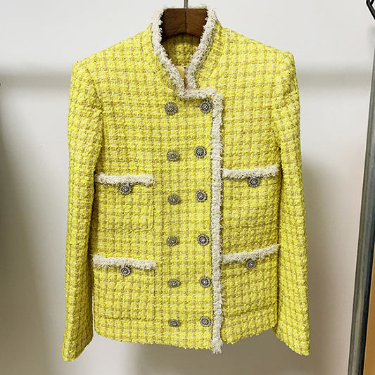 Lemon Yellow Tweed Classic French-Style Women's Tailored Jacket