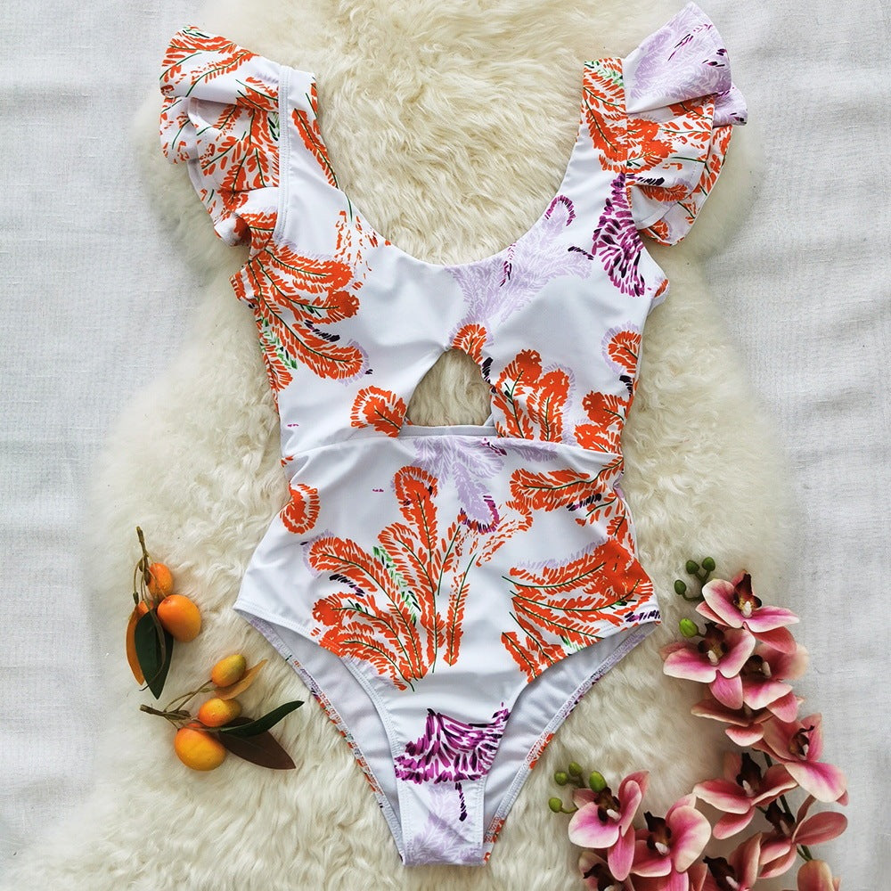 Vireous Ruffle One-Piece Swimsuit with Matching Lightweight Maxi Dress