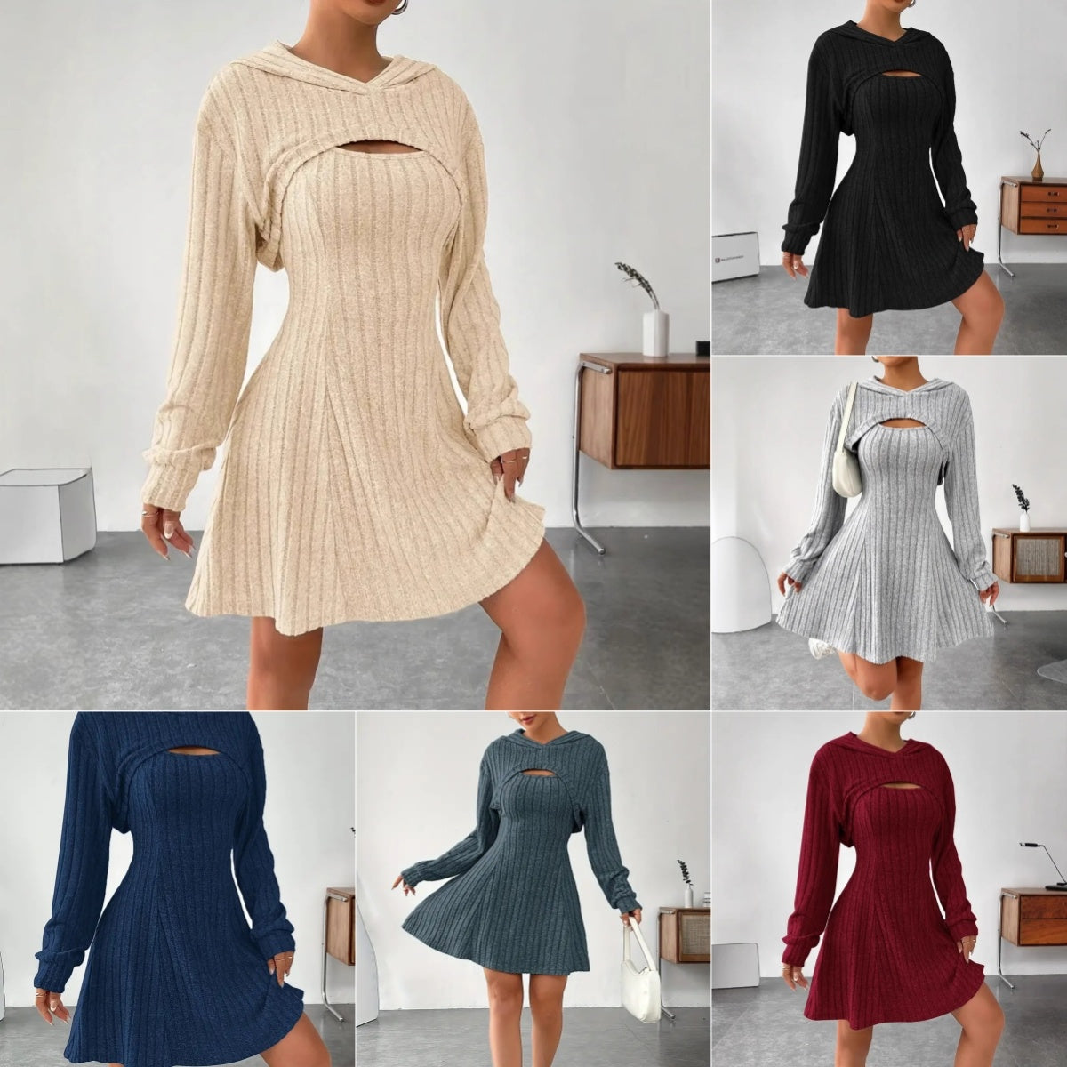 Vireous Two-Piece Dress, New Season Hooded Shawl Dress