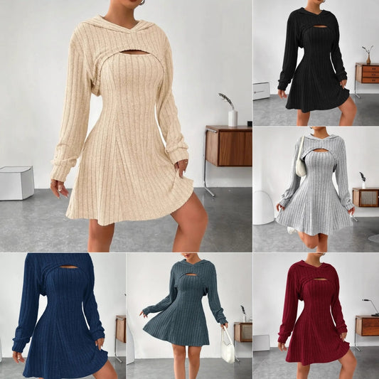 Vireous Two-Piece Dress, New Season Hooded Shawl Dress