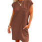 Vireous Round-Neck Short-Sleeve Dress with Pockets, Multi Colours