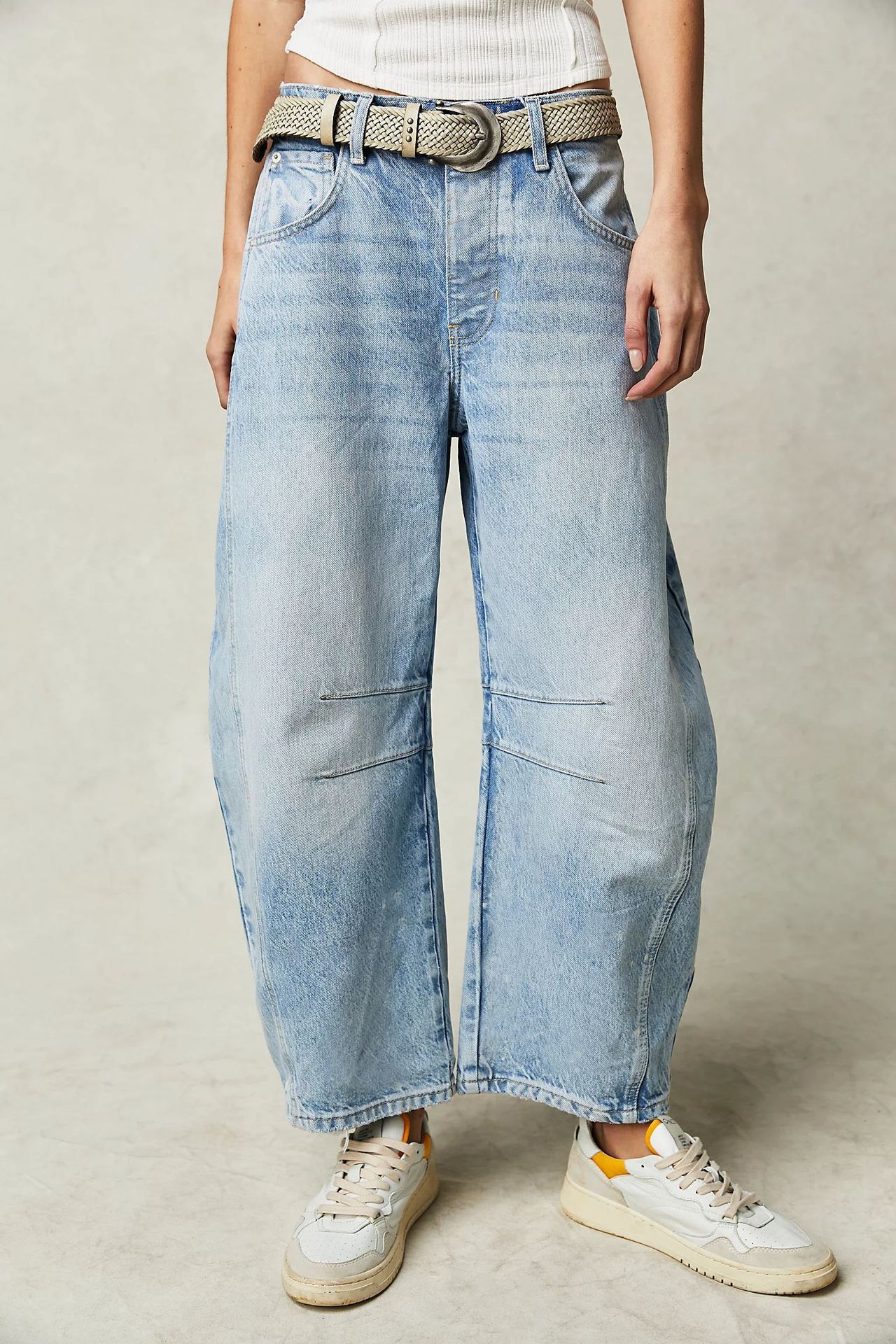 High-Stretch Mid-Rise Barrel Jeans, Fashion Wide Leg Women's Jeans