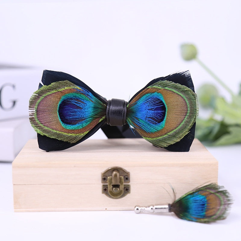 Men's Bow Tie, Peacock Big Eyes Blue Feather