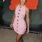 Vireous Sleeveless Backless Cocktail Dress with Feature Rose Button Design