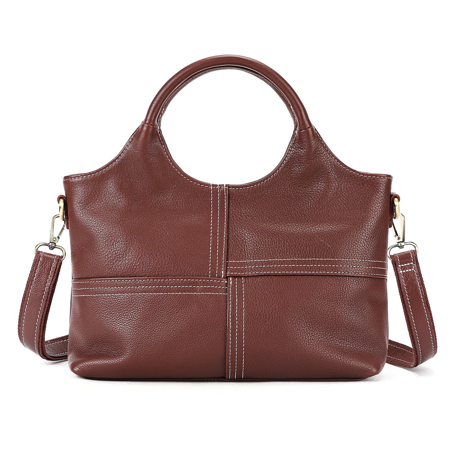 Vireous First Layer Cowhide Handbag, Real Leather Medium-Capacity Crossbody Bag