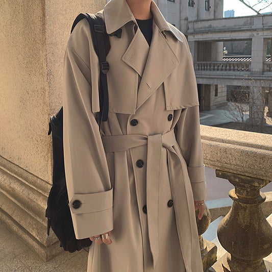 Trench Coat, Men's Mid-Length Loose Overknee British Double-Breasted Coat