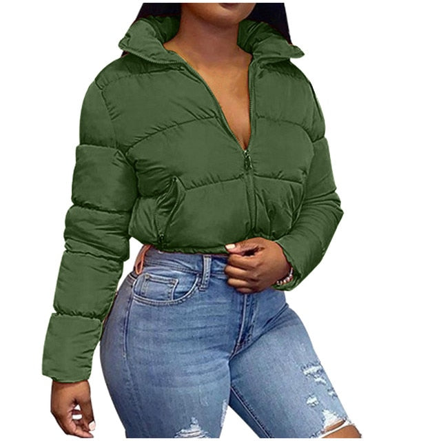 Vireous Women's Cropped High Waist Puffer Jacket