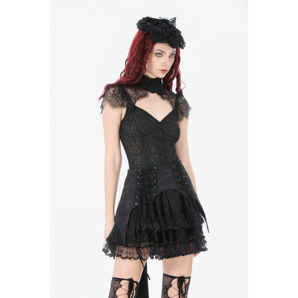 Dark in Love Thornspell Gothic Layered Lace Overskirt in Black