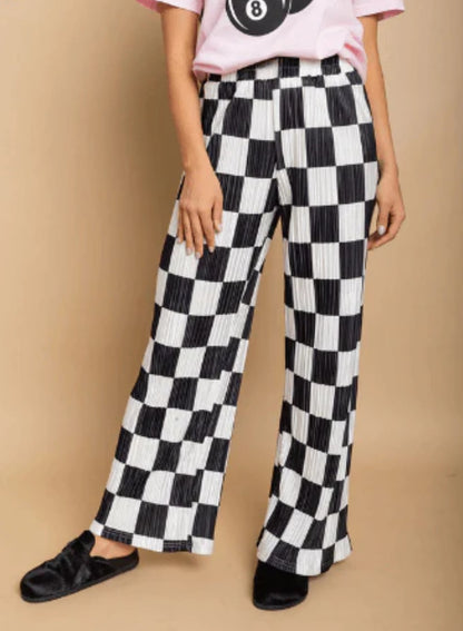 Avant Garde Minimalist Check-Print Pleated Women's Trousers