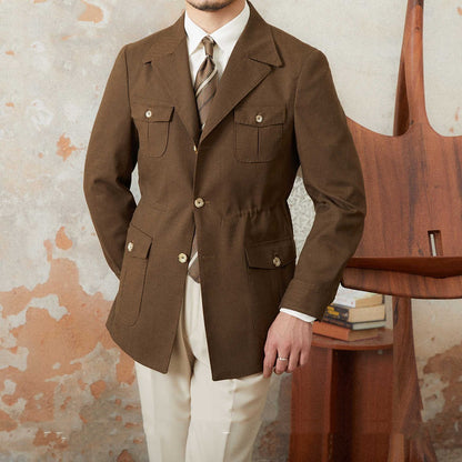 Vireous Men's Linen Blend Italian Retro Hunter-Style Jacket