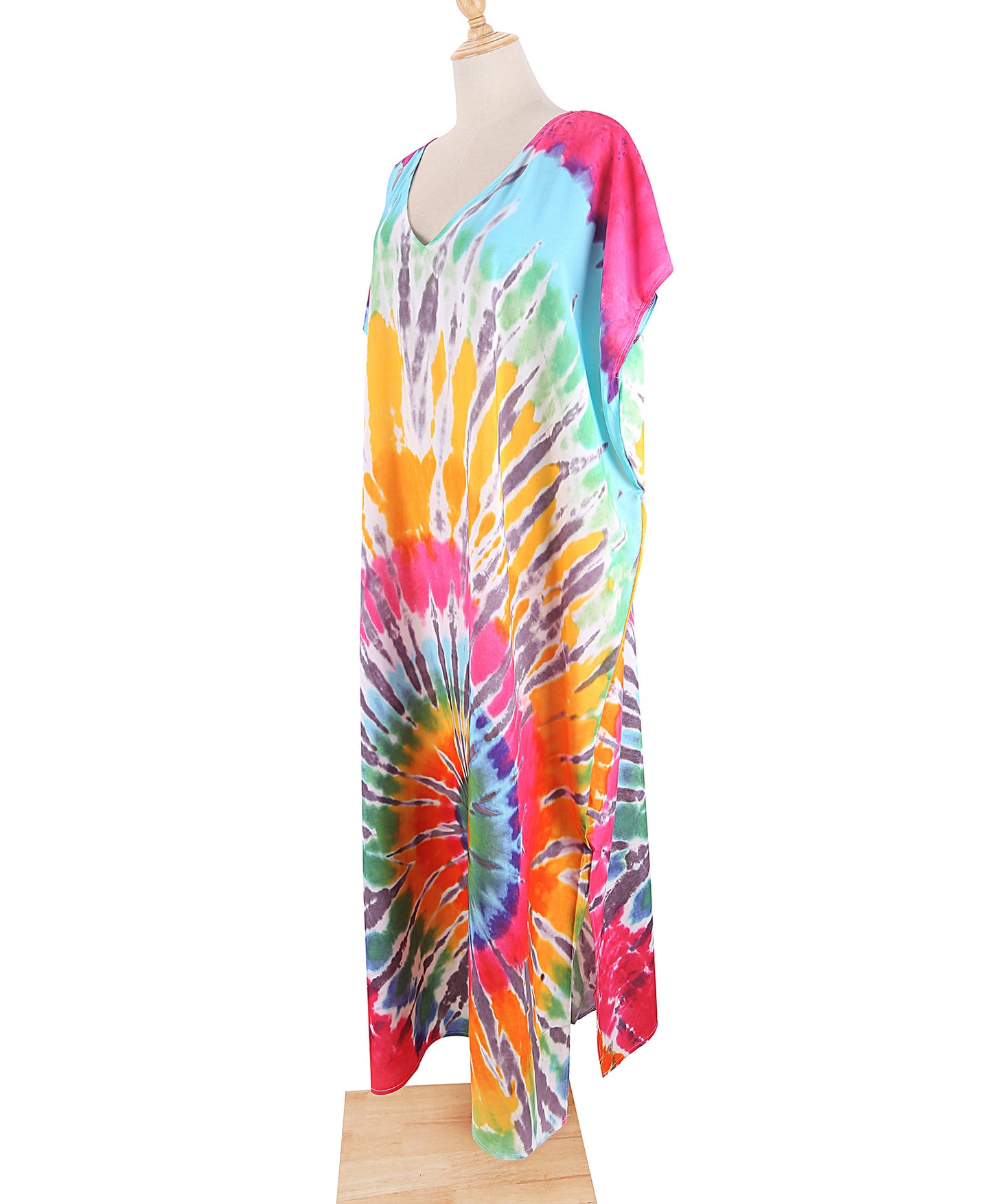 Vireous Tie-Dye Printed Robe, Women's Loose Beach Cover-Up