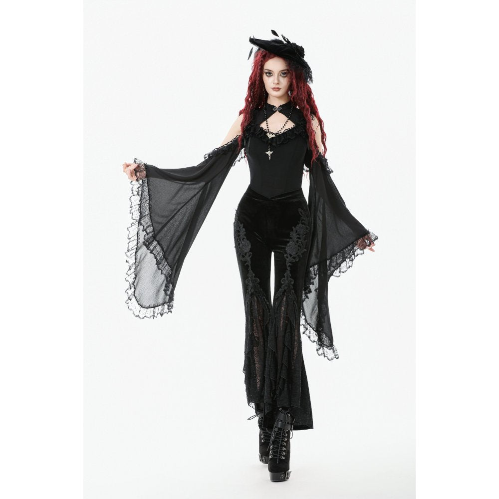 Dark in Love Erzebeth Velvet Lace Flare Trousers in Black