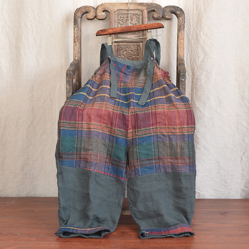 Women's Fashion Patchwork Linen Arty Suspender Pants