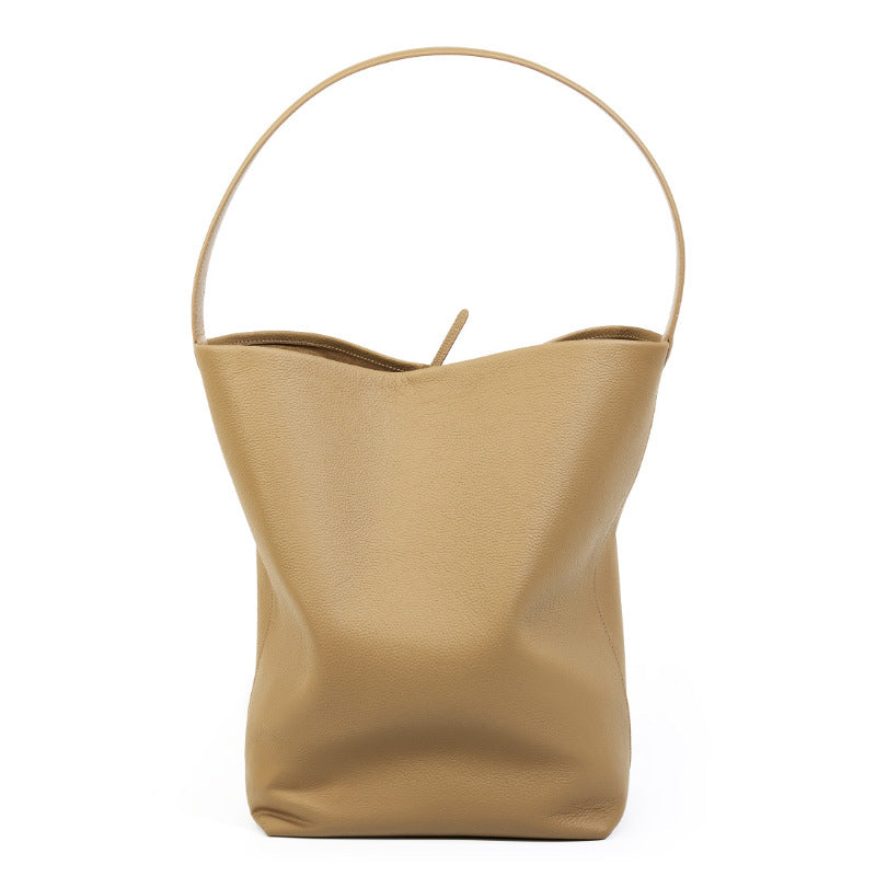 Vireous Minimalist-Style Leather Large Capacity One-Shoulder Bucket Bag