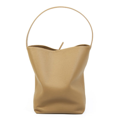 Vireous Minimalist-Style Leather Large Capacity One-Shoulder Bucket Bag