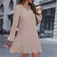 Vireous Long Sleeve Geometric Print Polo Collar Dress