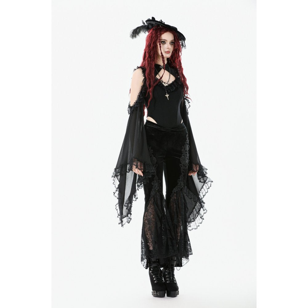 Dark in Love Erzebeth Velvet Lace Flare Trousers in Black