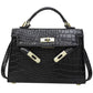 Women's Fashion Crocodile-Pattern Kelly Bag, Structured Leather Bag