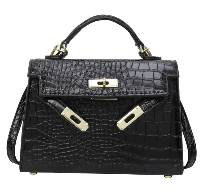 Women's Fashion Crocodile-Pattern Kelly Bag, Structured Leather Bag