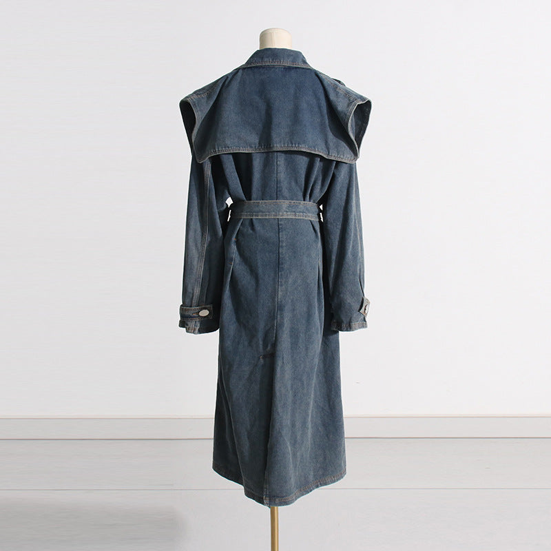 Vireous Lace-Up Waist-Tight Women's Denim Coat