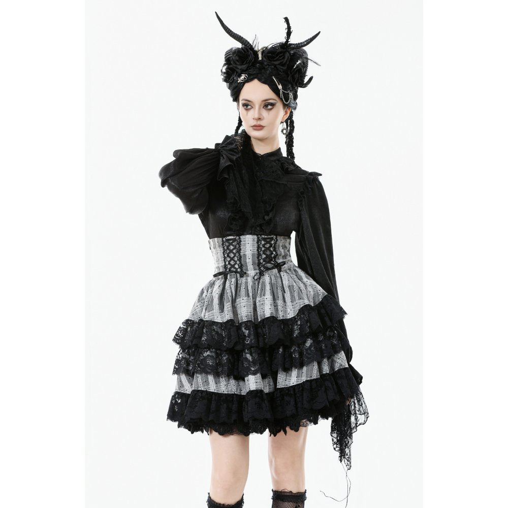 Dark in Love Hexa Layered Tartan Skirt in Black
