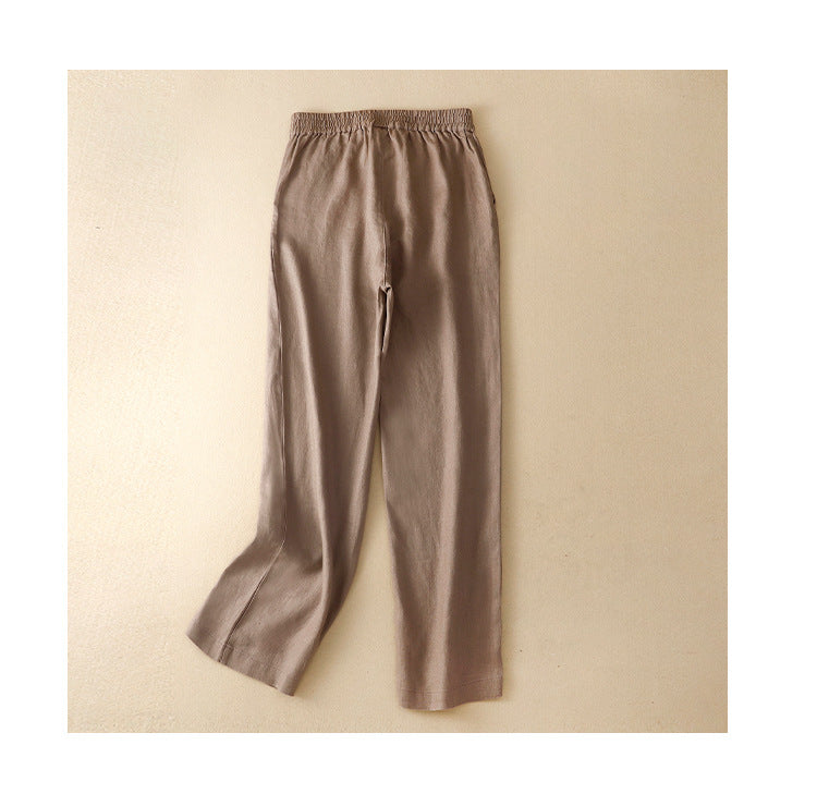 Women's High Waist Straight Cut Drawstring Leisure Trousers