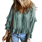 Vireous V-Neck Lace-Up Ruffled Stitching, Hipster Chiffon Top