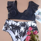 Ruffles Two-Piece Swimsuit, Printed Split Bikini Women's Swimwear
