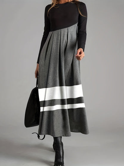 Vireous Round-Neck Long-Sleeve Dress, Spring and Autumn Collection