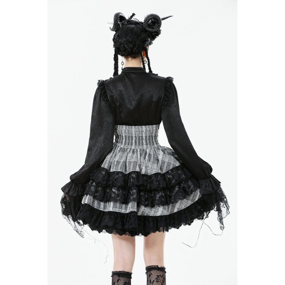Dark in Love Hexa Layered Tartan Skirt in Black