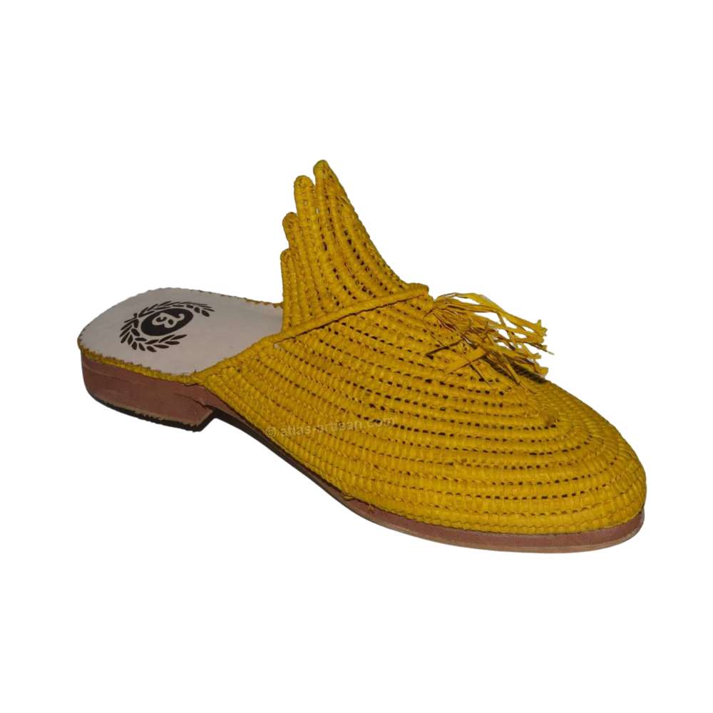 Handmade Raffia and Leather Berber Slippers, Multicolours