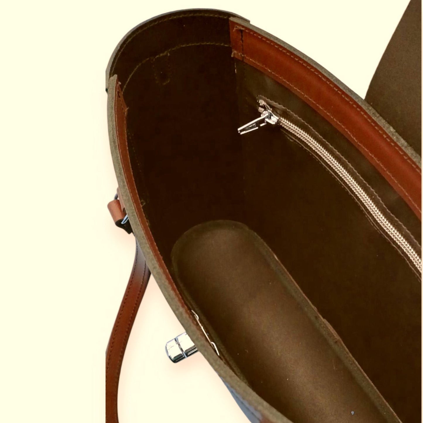 Leather Mini Twist Lock Shopper Bag in Chestnut