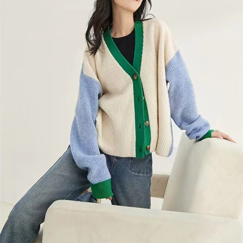 Women's V-Neck Loose Knitted Cardigan, Spring and Autumn Collection