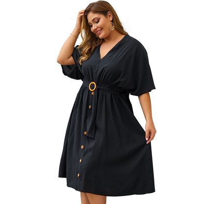 Vireous Full Sleeve V Neckline Plus Size Dress