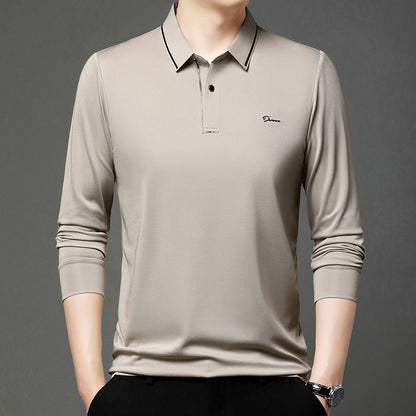 Men's Spring and Autumn Stretch Long-Sleeve Polo Collar Shirt