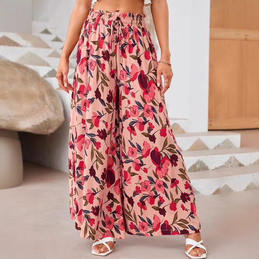 Women's Organic Print Comfortable Casual Wide-Leg Trousers