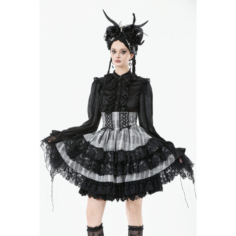 Dark in Love Hexa Layered Tartan Skirt in Black